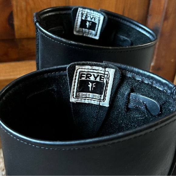 Frye Leather Boots Black Moto Engineer Women’s Size 8 - Picture 2 of 16